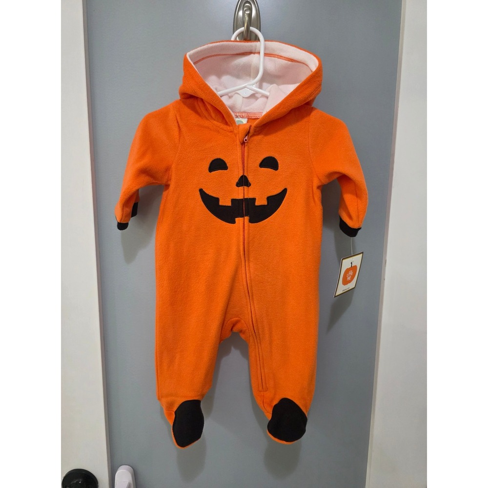 Little Me Pumpkin Halloween Costume Fleece Footed Hooded Jumpsuit Baby